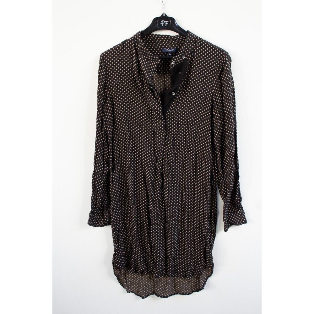 Madewell Shirt Dress Black & Tan Polka Dot Long Sleeve‎ Size Small